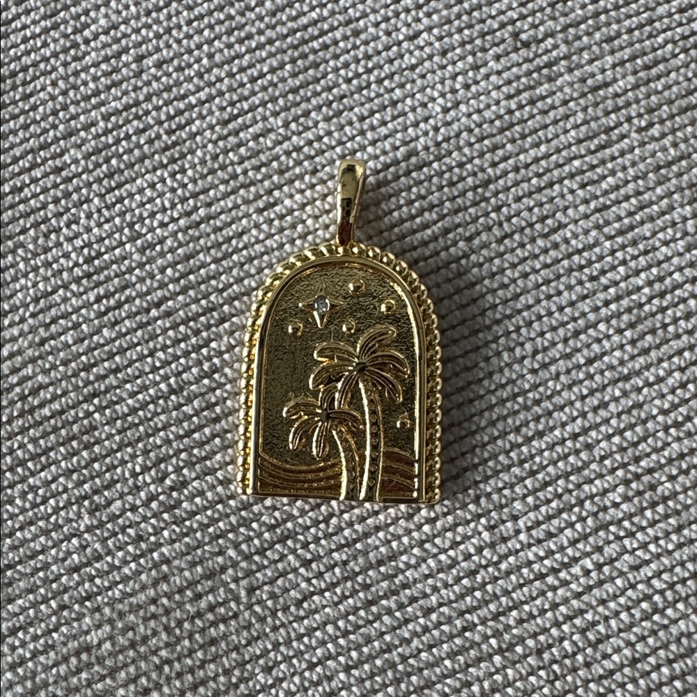 14k Gold Filled Palm Trees and Stars with CZ Stone Medallion Charm Pendant